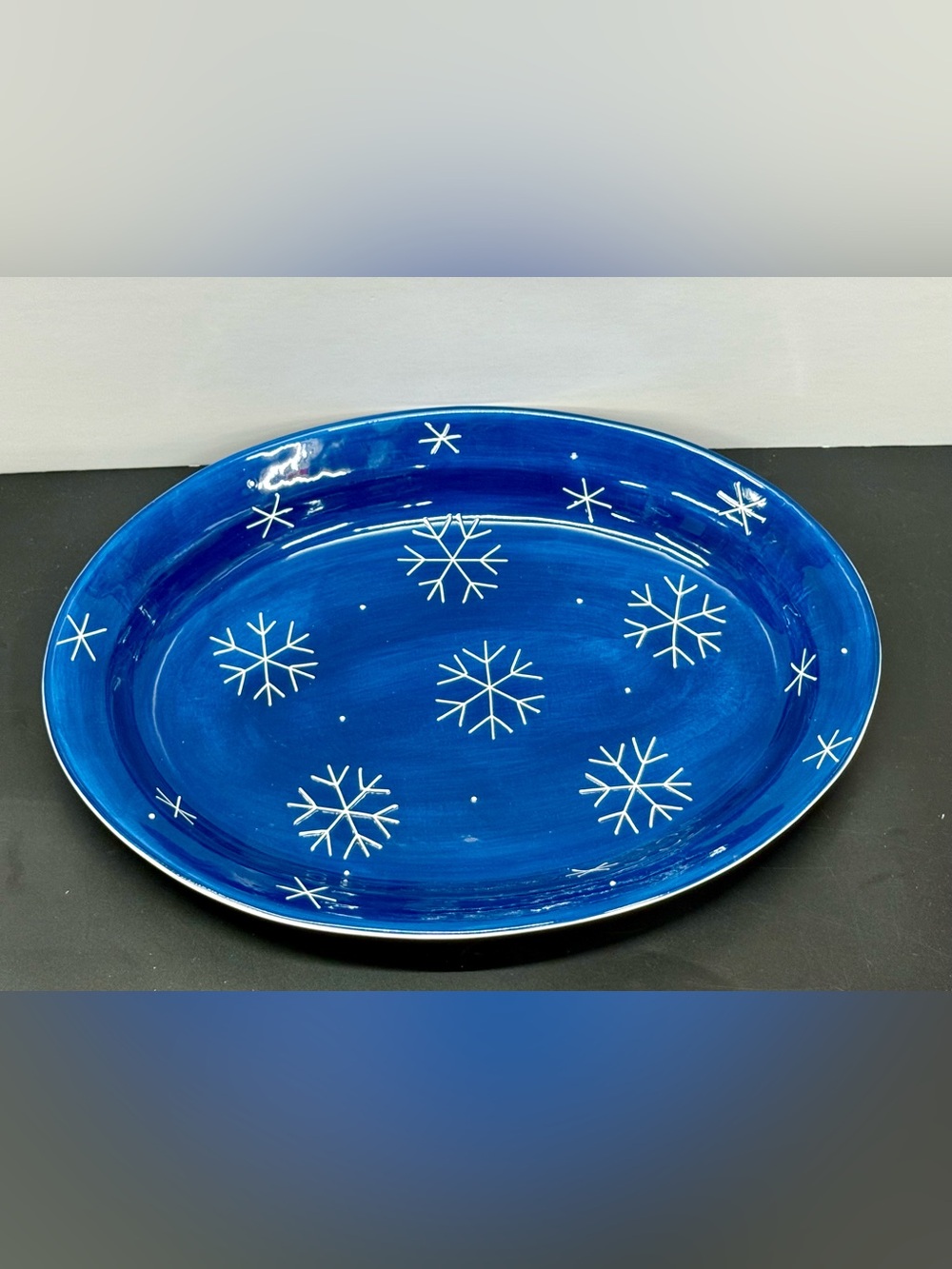 Life @ Home Cobalt Blue Snowflake Ceramic Serving Platter
